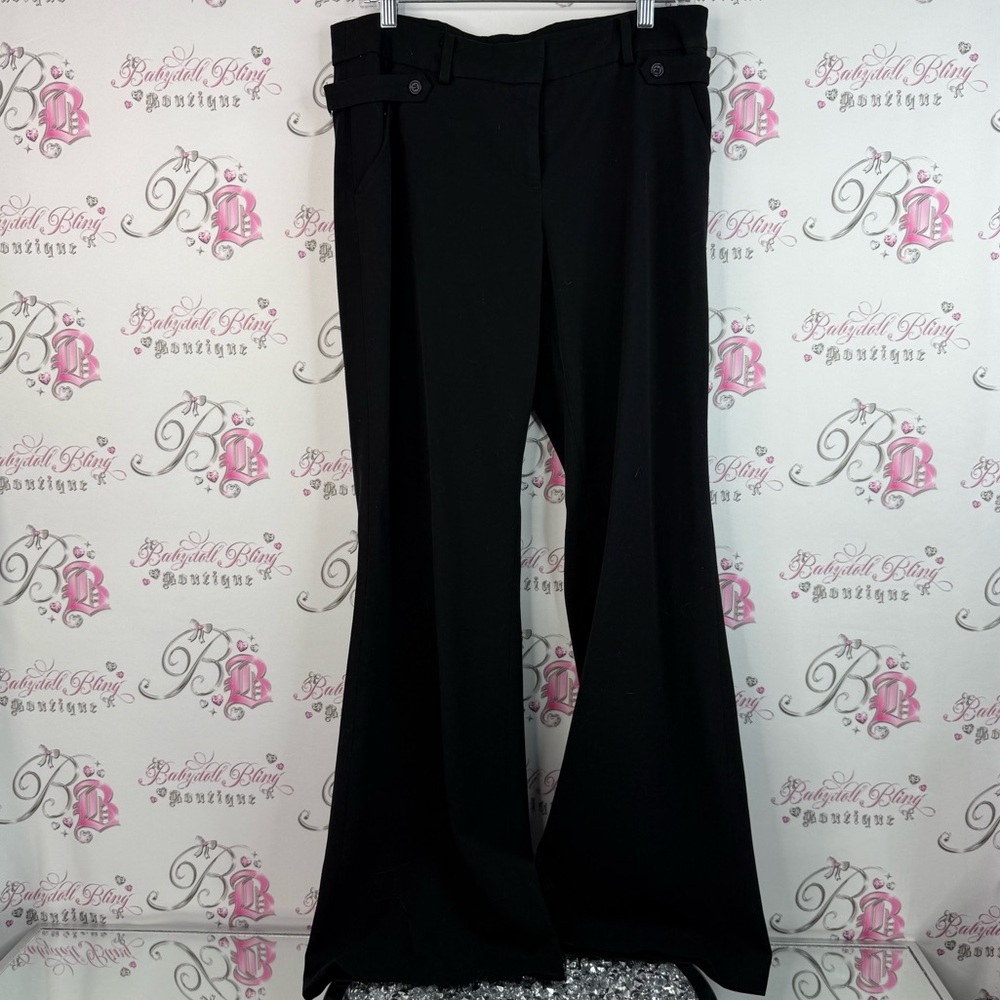 Smart Set pants wide leg buckle Black Boot-Cut Dress Pants with Waist Tab Detail